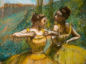 Zwei Tänzerinnen in Gelb (Detail). Um 1896. Pastell und Kohle auf zwei Papierstreifen. von Edgar Degas