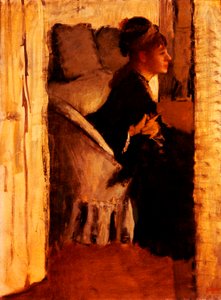 Frau zieht ihre Handschuhe an von Edgar Degas