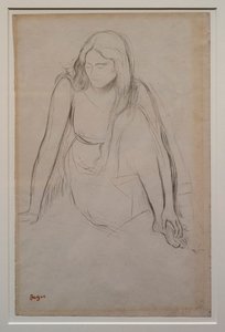Frau, die am Wasser sitzt. Um 1867-1868. Schwarzer Bleistift auf Velinpapier. von Edgar Degas