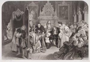 Jakob II. (1633-1701) erhält Nachricht von der Landung des Prinzen von Oranien, graviert von F.A. Heath