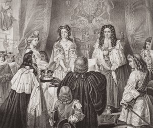 Die Krone, die William und Mary von den Lords und Commons in Whitehall am 12. Februar 1689 angeboten wurde, aus `Illustrations of English and Scottish History