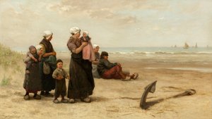 Warten auf die Rückkehr der Schiffe am Strand von Katwijk von Edith Hume