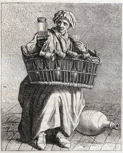 Le marchand de cognac - Kleines Gewerbe in Paris (Études prises dans le bas Peuple, ou les Cris de Paris) - Gravur von Edme Bouchardon (1698-1762).