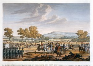 Die kaiserliche Garde manövriert in Anwesenheit der beiden Kaiser in Tilsit, 28. Juni 1807 von Edme Bovinet
