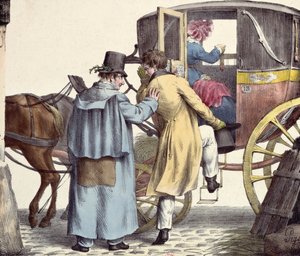 Wohin gehen wir?... Immer geradeaus, Karikatur aus der Serie Moeurs Parisiennes, graviert von Langlume, ca. 1825 von Edme Jean after Pigal