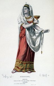 Die Figur der Kleopatra in der Tragödie Rodogune Prinzessin der Parther - Gesamttheater: (Sammlung von Stücken von Corneille) Zeichnung von Geffroy, Gravur von L. Wolff - ed. Laplace, Sanchez et Cie, Paris 1884 von Edmond Aime Florentin Geffroy