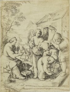 Fotoreproduktion der Gravur Les copeaux von Hieronymus Wierix