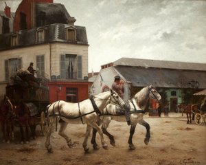 Ein Kutschenhalt auf der Place de Passy von Edmond Georges Grandjean
