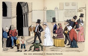 Karikatur der französischen Gesellschaft von Lavrate: eine aristokratische Hochzeit in Coussy les Cornards. 1880 von Edmond Lavrate