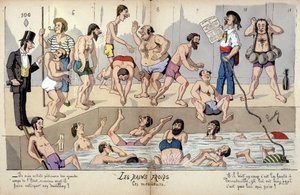 Karikatur über die französische Gesellschaft von Lavrate: öffentliche Bäder