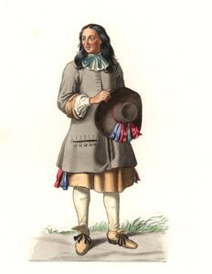 Französischer Bauer 17. Jahrhundert, nach einem Stich von 1679, von Jean Saint Jean - Lithografie einer Illustration von Edmond Lechevallier-Chevignard (1825-1902), aus 