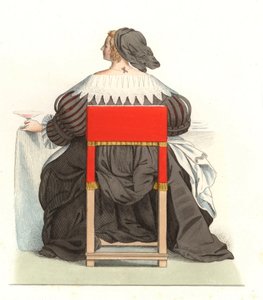 Französische Frau 17. Jahrhundert, nach einem Stich von Abraham Bosse (1602-1676) - Lithographie nach einer Illustration von Edmond Lechevallier-Chevignard (1825-1902), aus „Costumes historiques des 16th“ von Edmond Lechevallier Chevignard