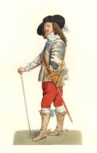 König Karl I. von England (1600-1649), basierend auf einem Porträt von 1635 von Antonie Van Dyck (1599-1641) - Lithographie nach einer Illustration von Edmond Lechevallier-Chevignard (1825-1902), aus „Costumes historiques des 16. Jahrhunderts“ von Edmond Lechevallier Chevignard