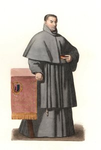 Pedro de Urbina de Montoya, Erzbischof von Sevilla (Spanien) von 1658 bis 1663, basierend auf einem gemalten Porträt von Bartolome Murillo (1618-1682) - Lithografie nach einer Illustration von Edmond Lechevallier-Chevignard (1825-1902), aus „Historische Ko von Edmond Lechevallier Chevignard
