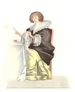 Frau des französischen Adels 16. Jahrhundert, nach einem Stich von Abraham Bosse (1602-1676) - Lithographie nach einer Illustration von Edmond Lechevallier-Chevignard (1825-1902), aus „Costumes historiques des 16th“