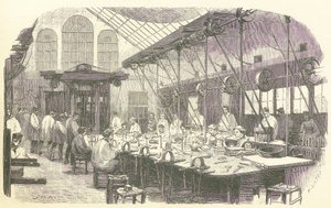 Silberschmiede bei der Arbeit in der Christophle-Besteckfabrik in Paris, veröffentlicht 1875 (Gravur) von Edmond Morin