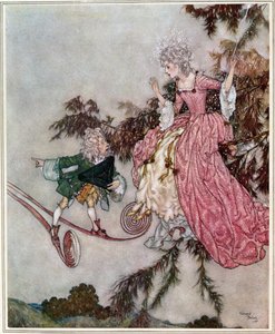 Aber die Nachricht wurde ihr von einem kleinen Zwerg gebracht, der ein Paar Siebenmeilenstiefel besaß, Illustration aus 