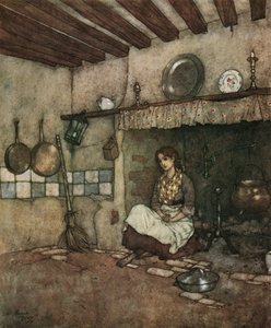 Aschenputtel: das junge Aschenputtel sitzt in der Asche im Kamin, ca. 1910