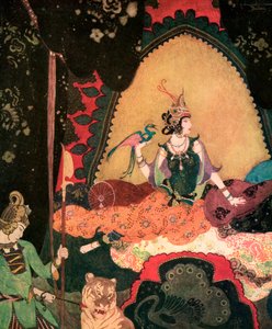 Layla hält einen Vogel von Edmund Dulac