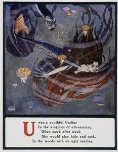 Buchstabe U (Undine), Meerjungfrau unter dem Meer von Edmund Dulac