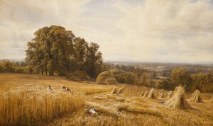 Eine weite Landschaft mit Erntearbeitern, 1873 von Edmund George Warren