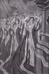 Peeressen setzen ihre Kronen bei der Krönung von Königin Alexandra, Gemahlin von König Edward VII., in der Westminster Abbey, London, auf von Edmund Joseph (after) Sullivan