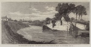 Die Überschwemmungen in den Fens, die gesprengte Schleuse am Marschland-Drain von Edmund Morison Wimperis