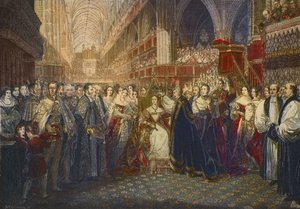 Krönung von Königin Victoria in der Westminster Abbey, London am 28. Juni 1838 - Die Krönung von Königin Victoria, Königin von Großbritannien und Irland (1819-1901), in der Westminster Abbey