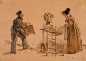 Ein Mann mit einer Drehorgel und ein Kaffeeverkäufer von Edmund Thomas Parris