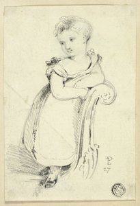 Kleines Mädchen auf Sofa stehend (recto); Fragment: Rückseite eines Frauenkopfes (verso) von Edmund Thomas Parris