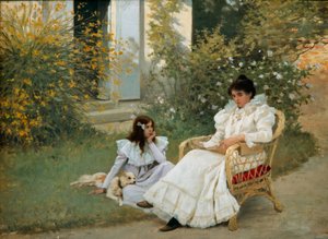 Mutter und Tochter in einem bretonischen Garten von Edouard Debat Ponsan