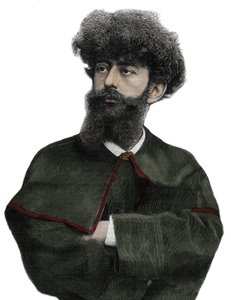 Der Sar Merodack Josephin Peladan, Pseudonym von Josephin Peladan (1858-1918), französischer Schriftsteller und Okkultist - Gravur von Navellier in „The Illustrous Journal“ von 1892