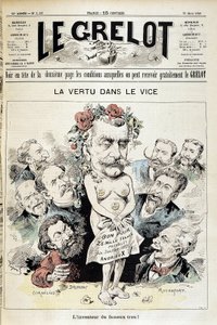Karikatur über den Panama-Skandal: „Tugend im Laster: der Erfinder des berühmten Lochs!“ - Titelblatt „Le Grelot“ vom 26. März