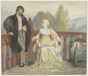 Francesca di Rimini und Paolo di Polenta mit Kind auf einem Balkon von Edouard Hamman