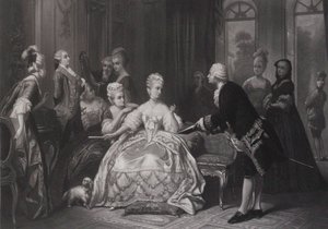 Christoph Willibald Gluck überreicht Königin Marie Antoinette die Partitur der Oper im Trianon von Edouard Jean Conrad Hamman