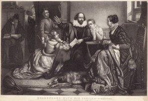 Shakespeare mit seiner Familie in Stratford-upon-Avon, rezitiert die Tragödie von Hamlet