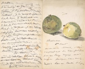 Ein Brief an Eugène Maus, verziert mit zwei Äpfeln, 2. August 1880