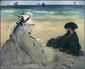 Am Strand. Porträt von Madame Edouard Manet (1830-1906) und Eugene Manet (1833-1892), die Frau und der Bruder des Künstlers in Berck-sur-Mer (Berck sur mer). Gemälde von Edouard Manet (1832-1883), 1873 von Édouard Manet