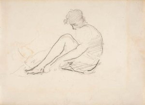 Sitzende Frau (Eine leichte Skizze eines Männerkopfes)