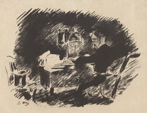 Unter der Lampe, aus Stéphane Mallarmés Übersetzung von Edgar Allan Poes „Der Rabe“ von Édouard Manet