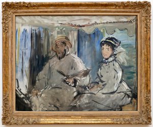 Der Maler Claude Monet (1840-1926) in seinem Atelier. (An seiner Seite seine Frau Camille, in seinem Werkstattboot) von Édouard Manet