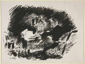 Unter der Lampe, erste Illustration zu Mallarmés Übersetzung von Poes „Der Rabe“ von Édouard Manet