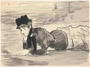 Frau, die am Strand liegt. Annabel Lee, ca. 1881 von Édouard Manet