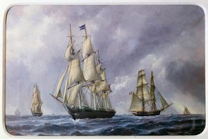 Dreimaster Englisch und Brick Französisch im Jahr 1881 von Edouard Marie Adam
