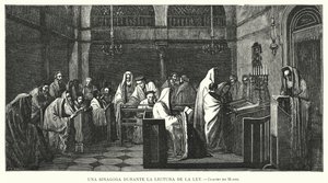 Synagoge während einer Torah-Lesung von Edouard Moyse