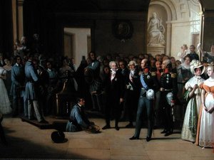 Zar Alexander I. (1777-1825) besucht das Pariser Hotel de La Monnaie am 25. Mai 1814