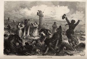 Feier des Festes der Toten in Cuzco, Zeichnung von Riou, zur Illustration der Reise von Paul Marcoy durch Südamerika von 1848 bis 1860. Gravur in „Le tour du monde“, herausgegeben von Edouard Charton