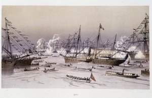 Einfahrt des Adlers nach Port Said zur Einweihung des Suezkanals - in "Durch den Isthmus von Suez" von Riou, Marius Fontaine