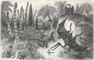 Landschaft der Lias-Zeit. Illustration eines Pterodaktylus