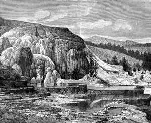 Mammoth Hot Springs, Yellowstone Nationalpark, USA, 19. Jahrhundert von Edouard Riou